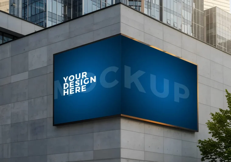 Corner building billboard mockup with editable smart layers for outdoor advertising