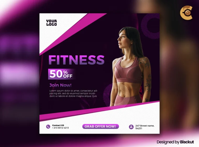 Free gym flyer template PSD with bold typography, ideal for digital fitness promotions.