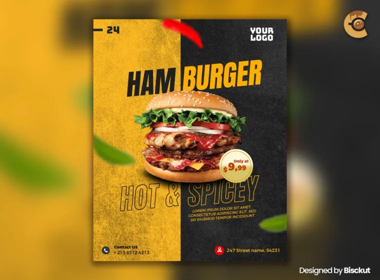 Free hamburger promotional poster template PSD
