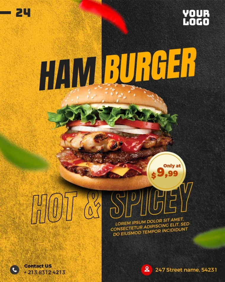 Bold burger poster template for restaurants