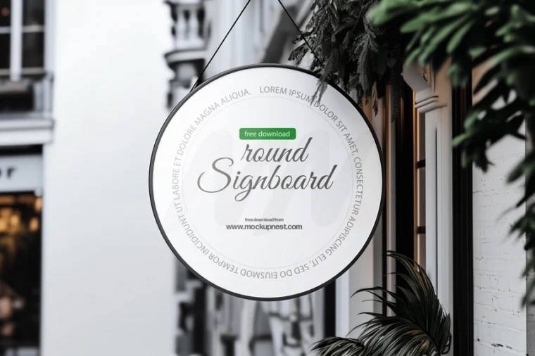 Hanging signboard logo mockup in PSD, high-res 4500x3000px, with smart object and isolated background.