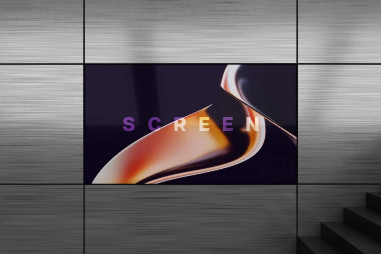 Free Metallic Wall LED Screen Mockup