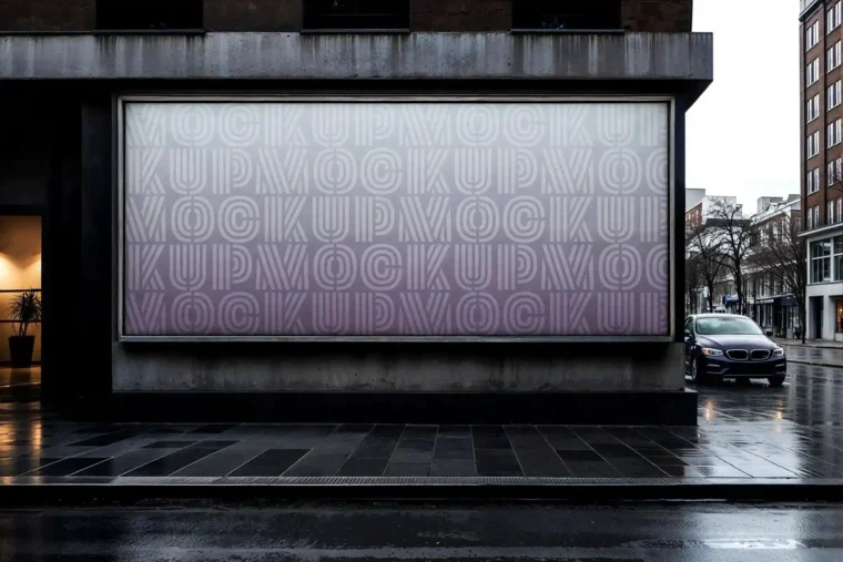 Realistic free billboard design mockup with cinematic lighting in Photoshop