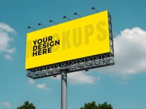 Realistic free outdoor banner mockup for advertising and branding design in a street environment.