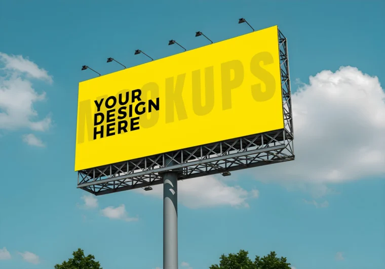 Realistic free outdoor banner mockup for advertising and branding design in a street environment.