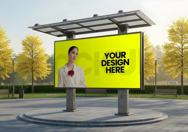 Free park billboard mockup PSD with smart object
