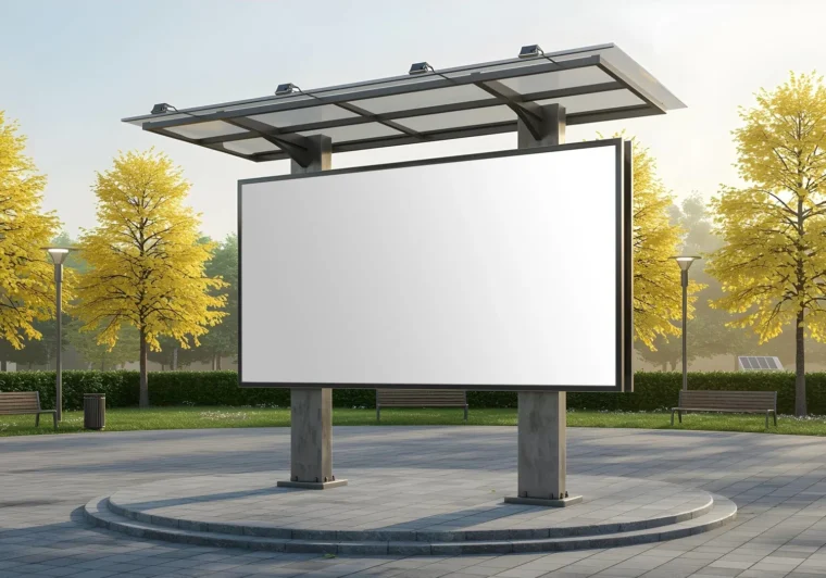 Outdoor billboard in park scene for ad preview
