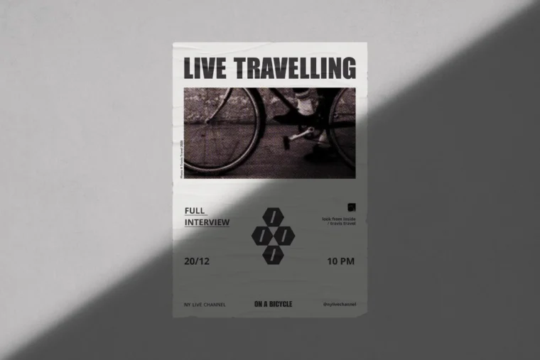 Free poster mockup featuring crumpled texture and shadow effect for realistic design presentations.