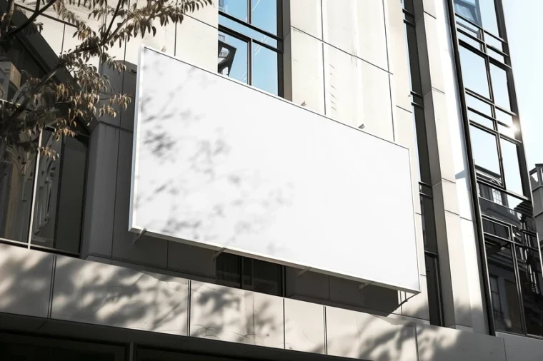 Outdoor billboard mockup PSD with smart object, high-res 4500x3000px, realistic street scene.