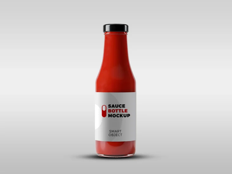 Realistic sauce bottle mockup with editable label