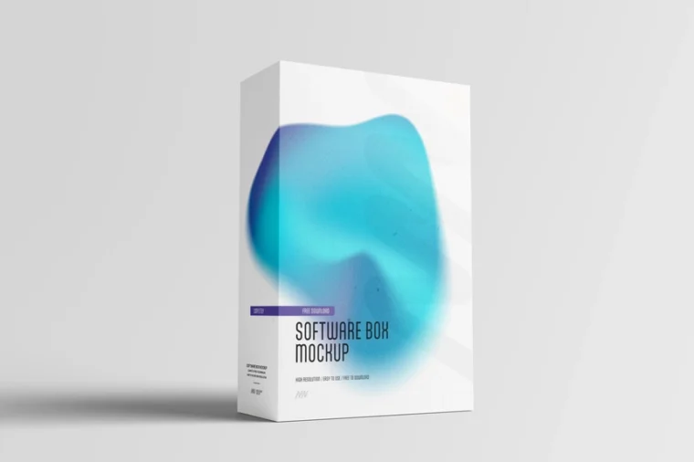 Free software box mockup PSD with realistic shadows and editable design