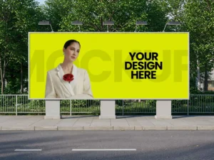 Realistic free street billboard mockup PSD with natural textures and sharp shadows for showcasing outdoor advertising designs.