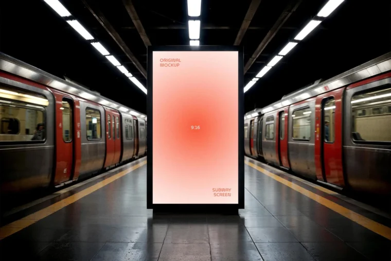 Realistic subway signage mockup PSD with glowing lightbox