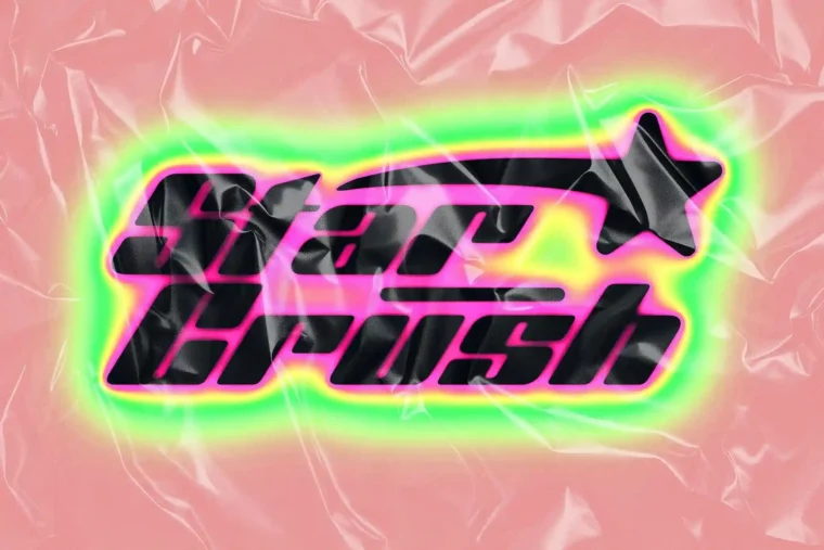 Editable Photoshop text with colorful Y2K-inspired blur and glow