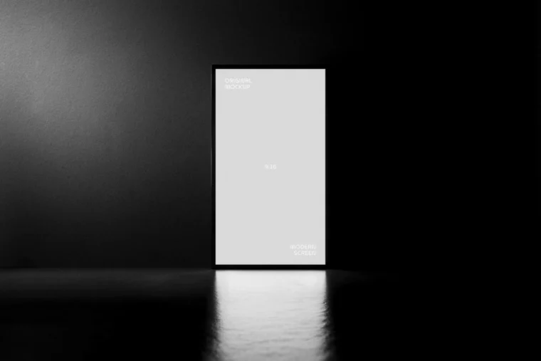 Empty vertical digital screen mockup with reflections, perfect for showcasing vertical layouts