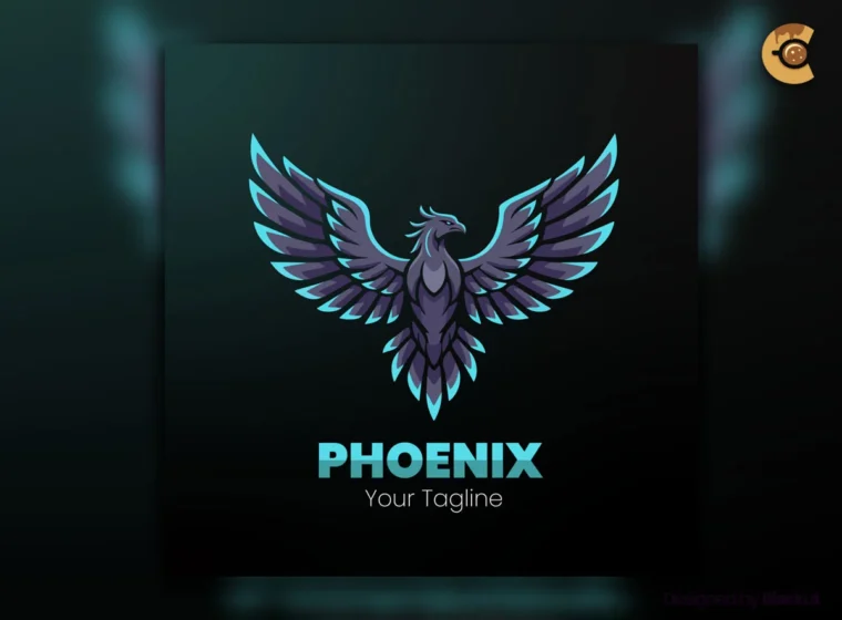 Editable cyan phoenix logo with modern wings for esports and branding