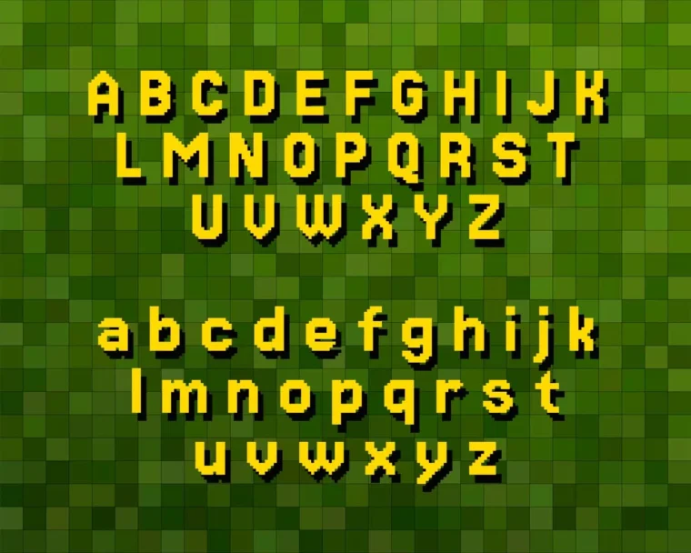 Jersey 15 font sample in pixel numbers and punctuation