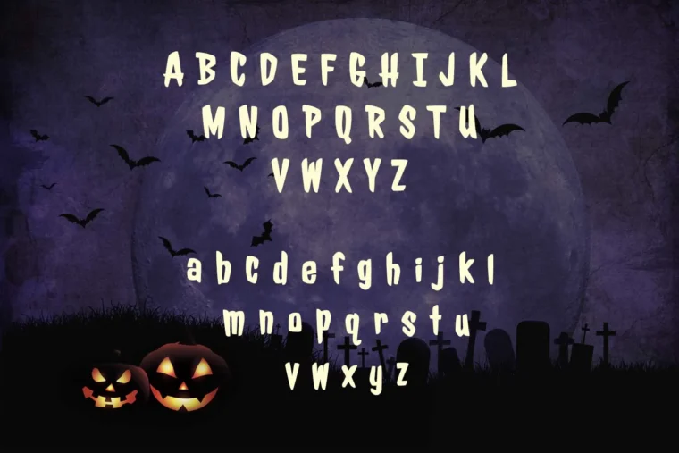 Jolly Lodger font showcasing uppercase and lowercase horror-themed letters in vintage style"