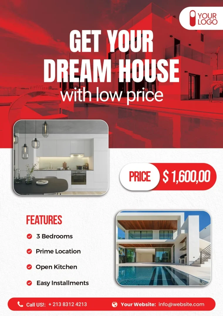Real estate flyer template PSD with luxury house design, fully customizable and print-ready.