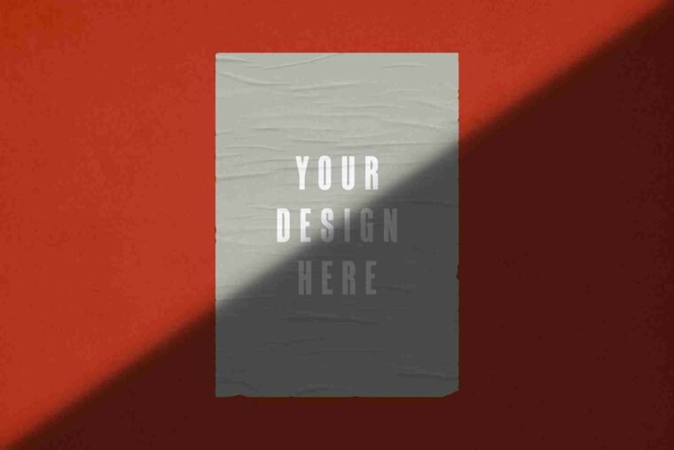 Realistic poster mockup with crumpled texture and shadow overlay for professional design displays.