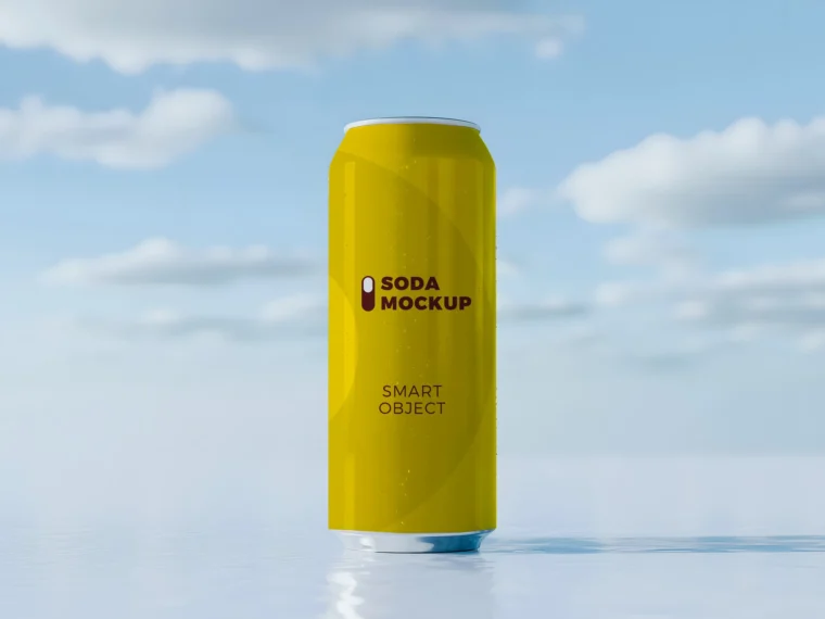 Realistic can mockup with water droplets and editable label