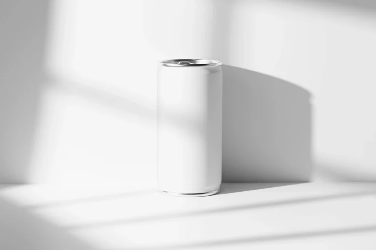 Top view of blank small beer can mockup with clean white surface for custom label preview