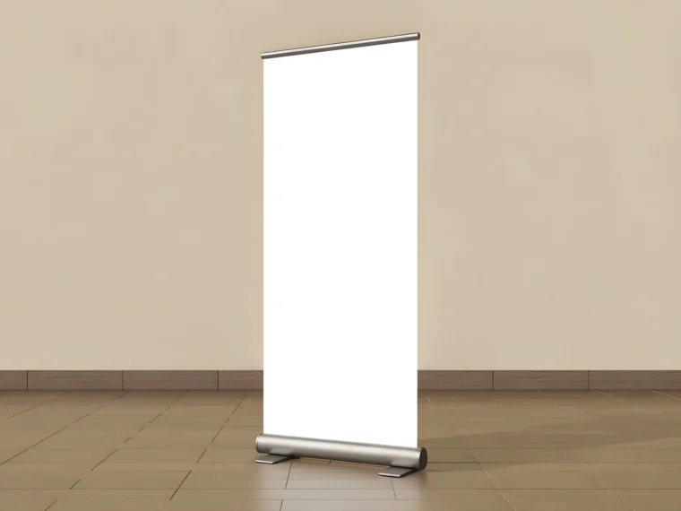 Editable vertical roll-up banner with shadow and light effects