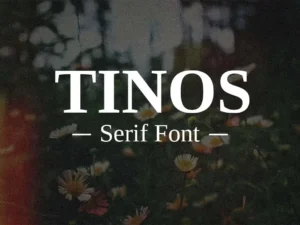 Modern luxury Tinos serif font display with multilingual support and elegant styling.