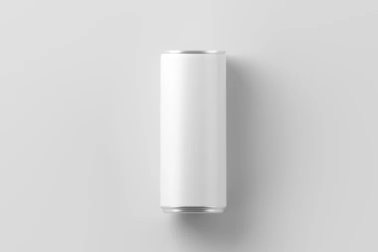 Blank white 250ml soda can mockup top view on clean background for label design preview