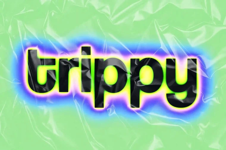 Retro 2000s-style typography using trippy blur PSD effect