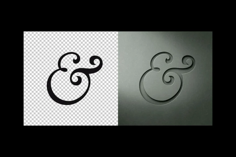 Before and after of paper cut logo mockup, showing blank design and custom logo with background color change