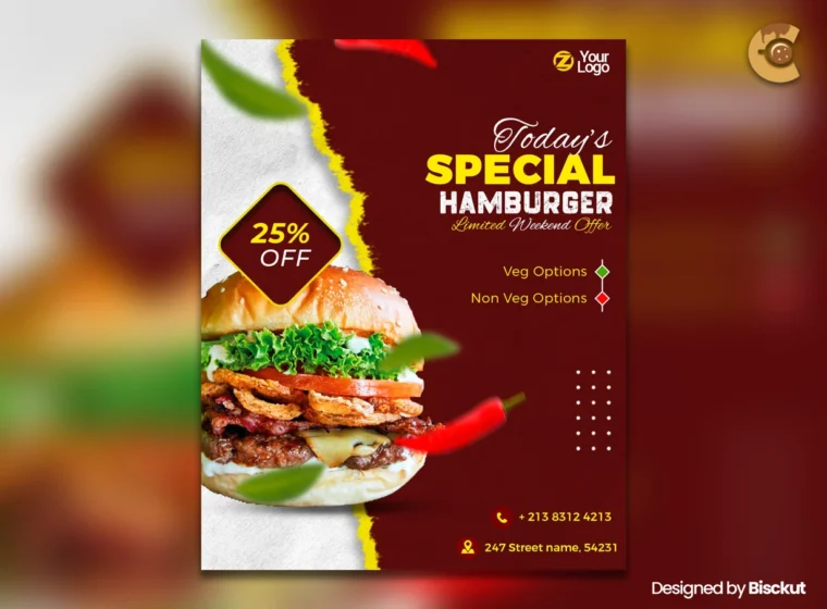food poster free download in PSD format with hamburger – perfect for restaurant promotions