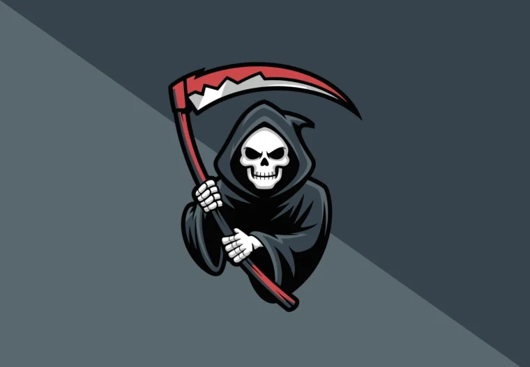 Grim Reaper logo design with hood and scythe in EPS and AI format