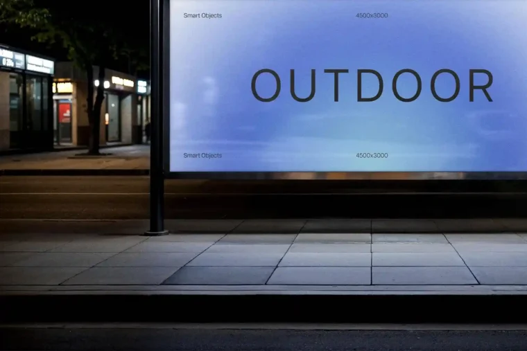 Night-time bus shelter advertisement mockup free download