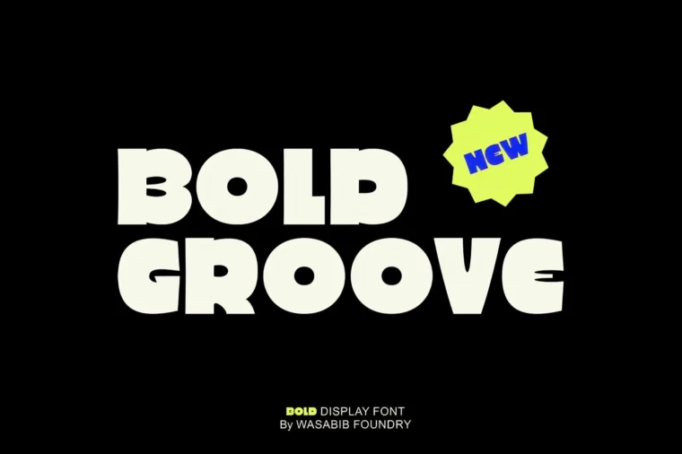 WTF Bold Groove display font with bold all-caps letters, numbers, and multilingual support.